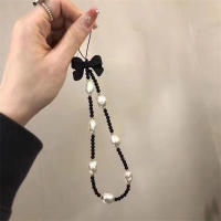 Encanto de Cadena de Teléfono de Cuentas 3D Lazo Blanco y Negro Colgante de Joyería para Niñas - details 2