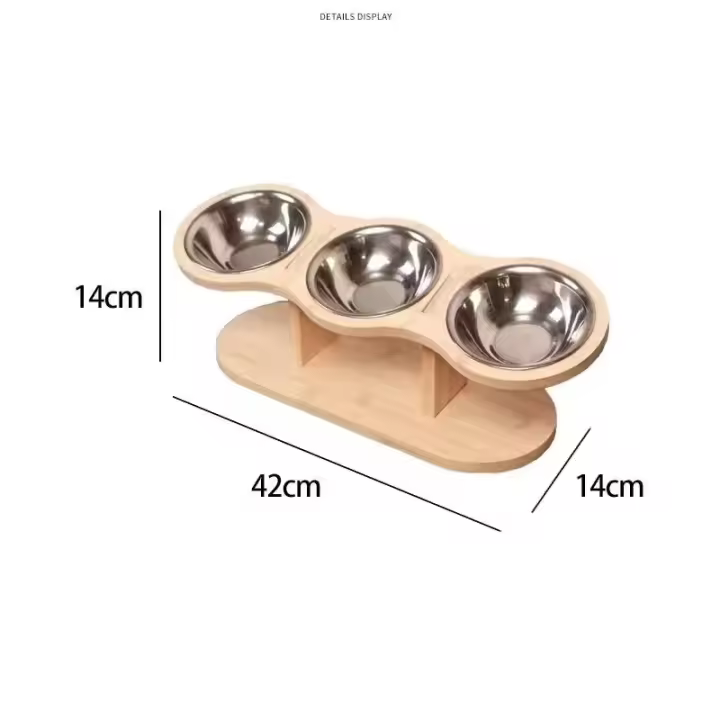 Cuenco de cerámica elevado para comida de mascotas, cuenco de agua con soporte de madera maciza, limpio, microondas disponible - 1