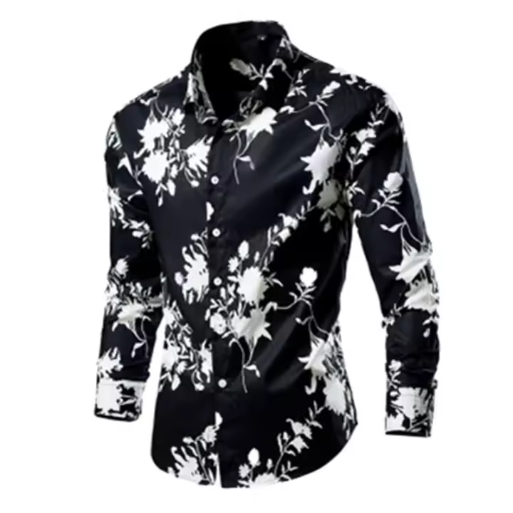 Camisa floral de entretenimiento de moda casual para hombre Camisa de algodón de manga larga - 1