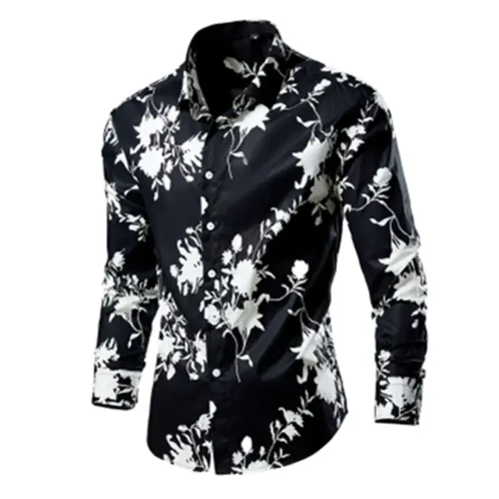 Camisa floral de entretenimiento de moda casual para hombre Camisa de algodón de manga larga - 1