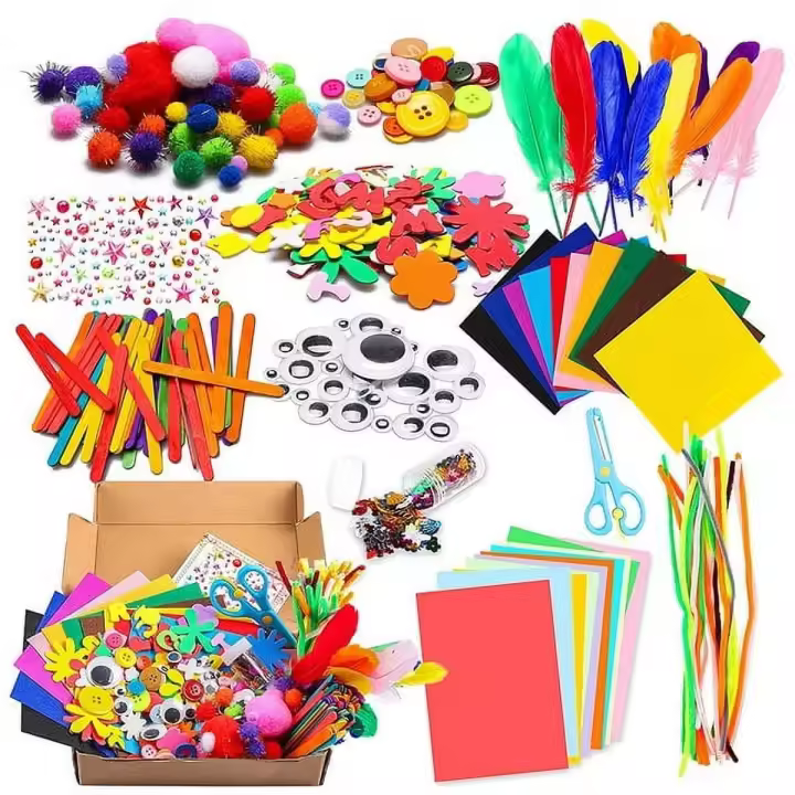 1000Pcs DIY Art Craft Kit for Kids Creative Crystal Sticker Felt Wiggle Colorful Wooden Sticks Party Supplies - 1