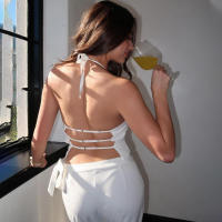 BUNO-Camiseta sin mangas con cuello Halter para mujer, ropa y2k de Color sólido, ajustada, sin mangas, espalda descubierta, chaleco con dobladillo con abertura, ropa de calle de los años 2000 - details 7