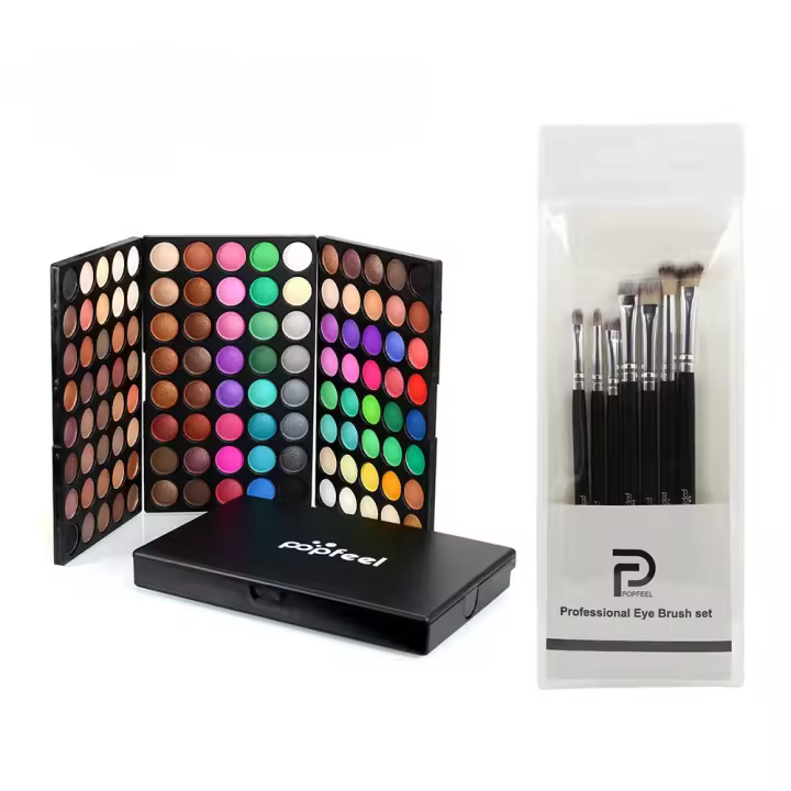 Conjunto de maquillaje combinado, 120 colores de sombras de ojos nacaradas mate, 7 pinceles para sombras de ojos - 1