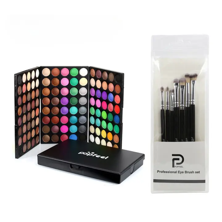 Conjunto de maquillaje combinado, 120 colores de sombras de ojos nacaradas mate, 7 pinceles para sombras de ojos - 1