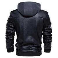 Chaqueta de Cuero con Capucha Vintage Gruesa para Invierno Estilo Bombéa Club para Hombres - details 2