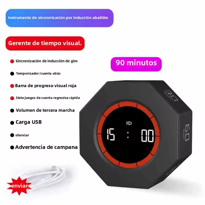 Temporizador Digital LCD con Sensor de Gravedad Hexagonal para Cocina Temporizador de visualización de 7 grupos para cocinar, trabajar y estudiar - 1