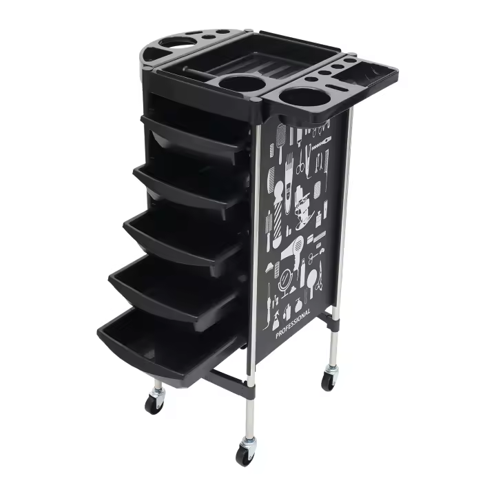Carrito de peluquería con 5 cajones, carrito con ruedas, multiusos, 52x36x90 cm - 1