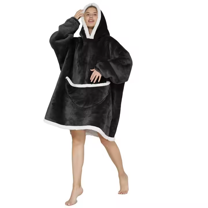Manta con capucha de franela de gran tamaño para adultos, manta portátil de piel de cordero para descansar, ropa a prueba de frío, pijamas - 1