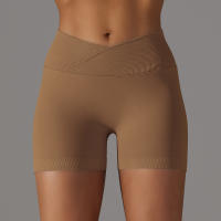 Hamidou pantalones cortos deportivos para mujer, Shorts de Yoga con cintura cruzada, gimnasio, entrenamiento, correr, cintura alta, realce de cadera, sin costuras, Fitness - details 57