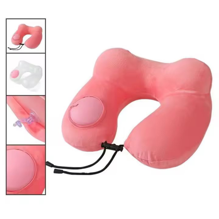 Almohada de viaje inflable en forma de U, cojín suave de apoyo para el cuello, ahorra espacio, dormir cómodo - 1