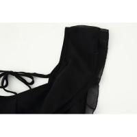 Vestido elegante con volantes y espalda descubierta para mujer, cuello oblicuo, sin mangas, con cordones, dobladillo irregular, largo hasta el suelo, vestidos para mujer de primavera - details 9