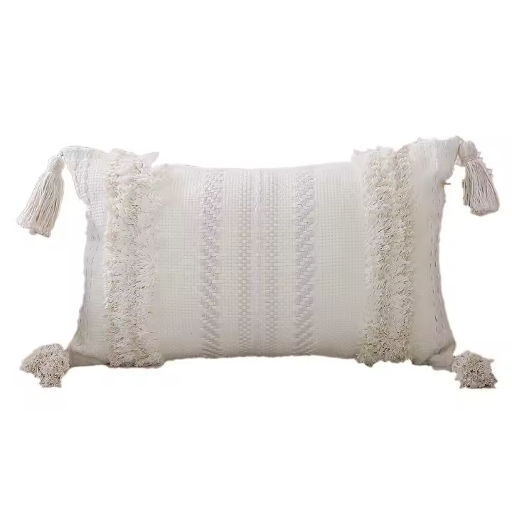 Fundas de almohada decorativas lumbares Bohemias de algodón, tejido a mano con borlas, sofá cama - 1