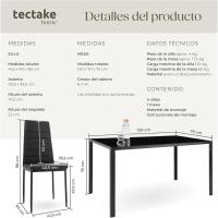 conjunto mesa y sillas de comedor, mesa con tablero cristal seguridad y 4 sillas cocina tapizadas cuero sintético, estructura acero, sillas comedor, set muebles de cocina - Negro - details 5