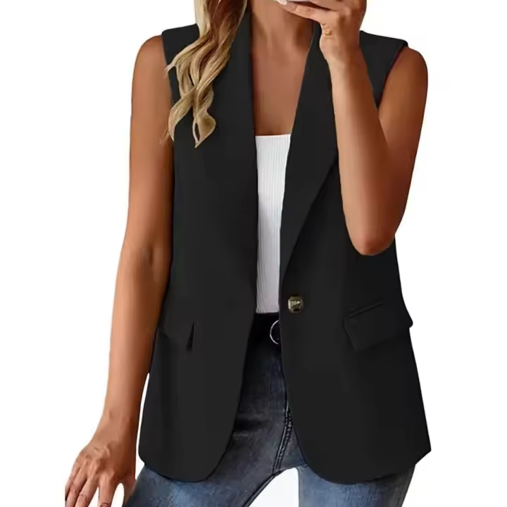Chaleco de negocios sin mangas con cuello en V y solapa de un botón, prendas de vestir exteriores para mujer, blusas elegantes, abrigo Formal estilo OL para ir al trabajo - 1