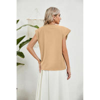 BUNO-2025 Tops para mujer, pantalón corto informal de moda de verano, camisetas básicas con textura a rayas de Color sólido y cuello redondo - details 18
