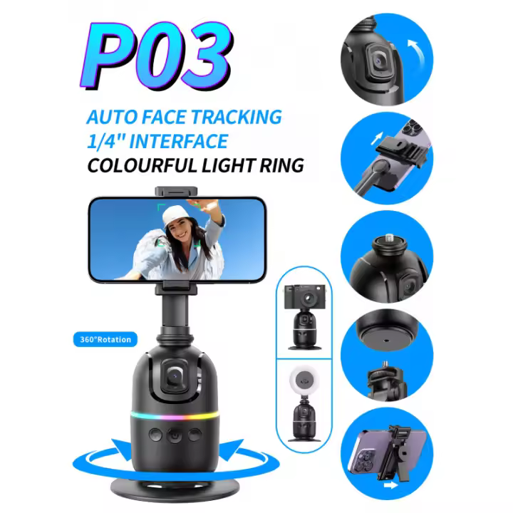 Nuevo inteligenteAIReconocimiento facial360°Móvil ptz  Tik Tok Live Stream Selfie Stick Anti-vibración - 1