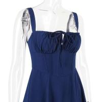 Vestido Midi bohemio de verano con tirantes finos y abertura en el muslo, vestido con lazo en la parte delantera, estampado liso, sin mangas, Vintage, vestidos de playa - details 35