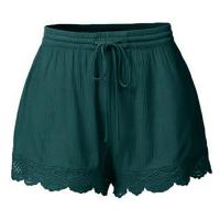 Pantalones cortos informales y versátiles para mujer, Shorts básicos de encaje de retazos de Color sólido, cómodos, de alta calidad, talla grande, Verano - details 0