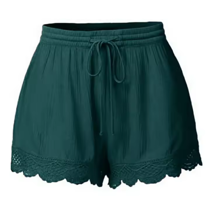 Pantalones cortos informales y versátiles para mujer, Shorts básicos de encaje de retazos de Color sólido, cómodos, de alta calidad, talla grande, Verano - 1