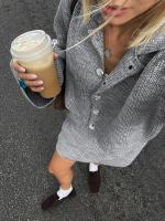 Conjunto de Moda de Manga Ancha y Cremallera Chaqueta Cardigan Falda Estilo Otoño-Invierno - details 5