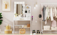 Rcynview Mesa de Vaneo Moderna de Metal con Espejo y Luz Base de Carga, Silla, 3 Modos de Iluminación, 1 Cajón Grande - details 11