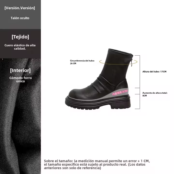 Botas cortas delgadas para mujer con muescas finas en las piernas, tacón grueso, cremallera trasera y elástico en la parte trasera. - 1