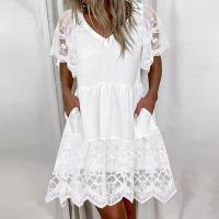 Vestido de verano con cuello en V para mujer, vestidos de manga corta a la moda - details 2