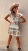 Vestido de estilo étnico, novedad de verano, jersey con cuello en V, mangas voladoras estampadas, Falda corta ceñida con cintura A-e para mujer - details 1