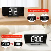Reloj de pantalla curva, despertador Led Digital con pantalla de temperatura, reloj de espejo grande, mesita de noche - details 9