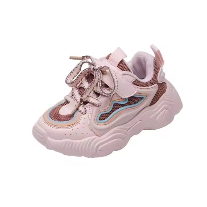 Nuevos tacones altos, zapatos deportivos rosas para niñas, marca de bajo precio con cordones para el regreso a la escuela para niños - 1