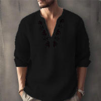 Blusa de algodón para hombre, camiseta informal de media manga con cuello Henley, talla grande, negro, blanco, gris, verde, 3xl, 2xl - details 3