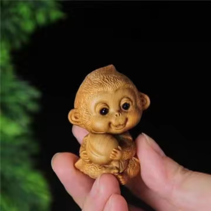 Doce zodiaco tallado en madera, doce zodiaco, lindo tallado en madera, adornos en miniatura, artesanía, Animal PEQUEÑO - 1
