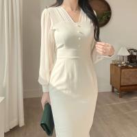 Vestido ceñido al cuerpo de malla elegante para mujer, bata Vintage ajustada para fiesta de cumpleaños, moda femenina coreana Chic, Vestidos de una pieza, ropa para Mujer - details 0
