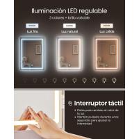 Tocador con Luces LED de Brillo Ajustable, Mesa de Maquillaje con Espejo, Compartimentos Abiertos, Estantes Ajustables, Estación de Maquillaje, Moderno, Blanco Nube - details 2