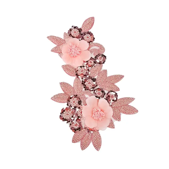 Vestido de novia, tela de encaje, apliques bordados de flores, manualidades hechas a mano, parche de tela con lentejuelas, apliques de tela exquisitos, costura - 1