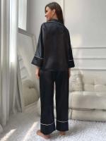 Ropa de dormir de satén de seda, pantalones con cuello ranurado, conjunto de camisón de 2 piezas, Tre y otra ropa informal para mujer - details 3