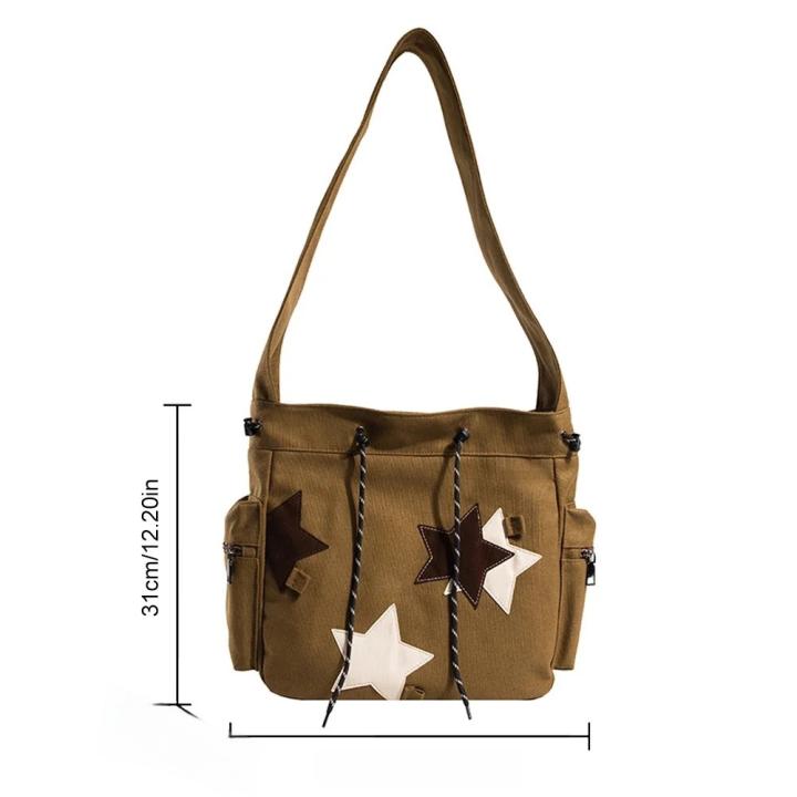 Bolso Bandolera Grande De Lona Para Mujer Estilo Y2K Con Aplicación De Estrella Bolso Hobo Versátil Para Estudiantes Y Adolescentes