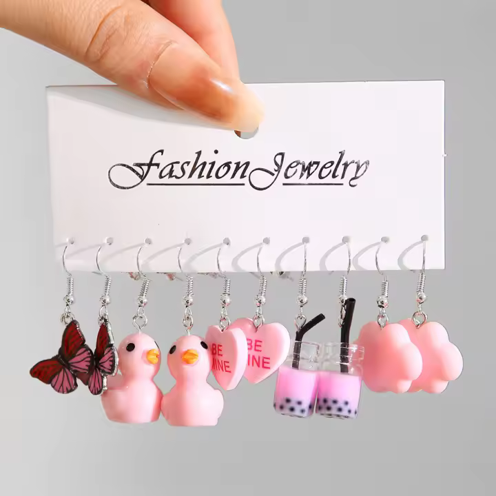 Conjunto de Pendientes de Dibujos Animados de Doramiento Colores Dulces y Coloridos de Pato, Mariposa, Estrella Ideal para Fiestas Regalo de Joyería - 1