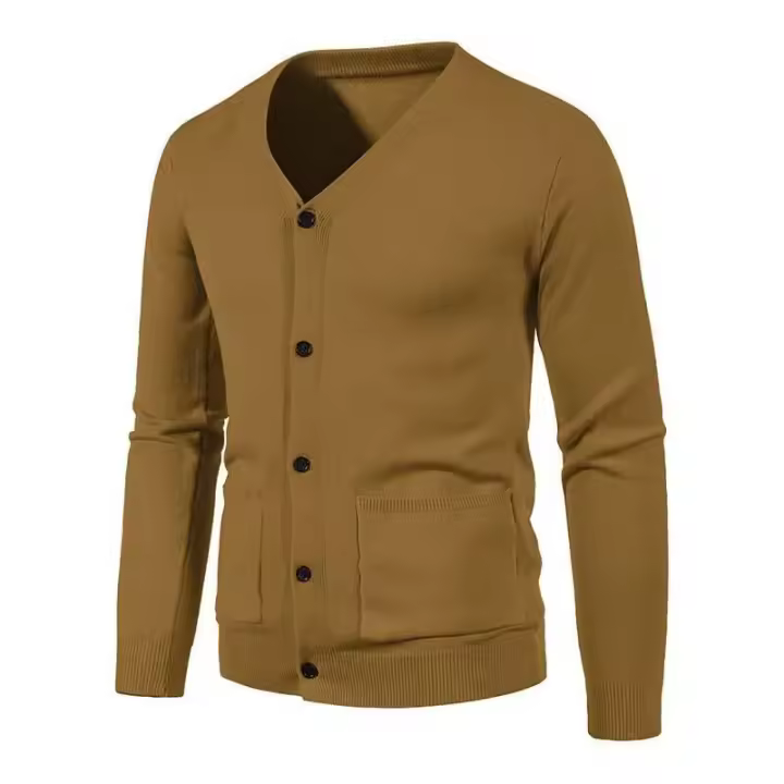 Nuevo Cárdigan para hombre, abrigos de manga larga con cuello en V, suéteres de punto con botones y bolsillos, prendas de vestir exteriores ligeras de Color sólido - 1
