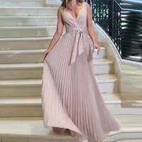 Vestido de Fiesta de Cintura Alta para Mujer Denim Sin Mangas, Cuello en V, Ajuste Suelto, Largo hasta el Suelo - details 2