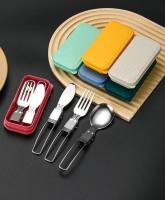 Mini villa portátil para exteriores, cuchara, tenedor, juego de utensilios de acero inoxidable, senderismo, suministros de cocina para acampar al aire libre, 3 piezas. - details 0