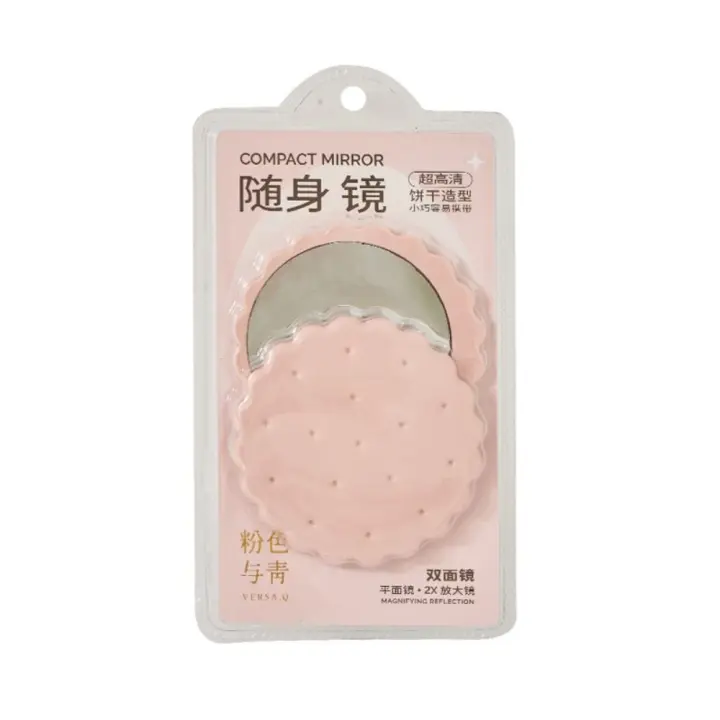 Mini espejo para galletas, espejo de tocador con forma de galleta, espejo de maquillaje con peine, peine para el pelo, espejo de bolsillo compacto plegable cuadrado para niña - 1