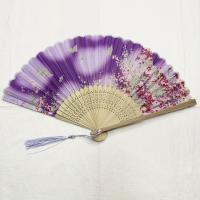 Elegante abanico de mano con tema de princesa mariposa morada con borla, accesorio de danza artesanal tradicional, abanico plegable decorativo para actuación y accesorio de disfraz - details 1