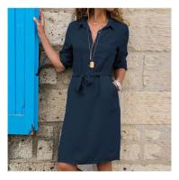 Vestido camisero de fiesta con cuello vuelto para mujer, manga tres cuartos, vestido informal holgado de talla grande, moda de verano - details 2