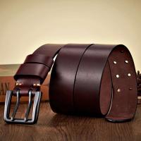 Cinturón informal de piel de vaca auténtica de 4,3 cm de ancho y grueso para hombre, hebilla doble, correa de negocios para jeans - details 4