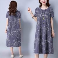 Vestido de Estilo Étnico Vintage para Mujeres Cintura Delgada, Ajuste Suelto, Manga Corta, Falda A-línea Ideal para Damas Mayores - details 0