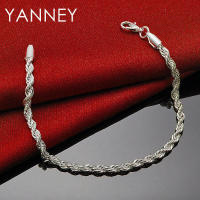 Pulsera de cadena de cuerda para hombres y mujeres, joyería de plata, 4 mm, 8 pulgadas - details 4