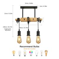 Goeco Lámpara Colgante Vintage de Techo de Madera y Hierro con 3 Bases para E27 - details 2