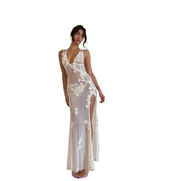 Nuevo vestido europeo y americano de mujer 2025 con cuello en V, empalme sin mangas y cintura hueca. - 1