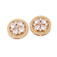 Alta calidad, latón de Color oro de 18K y circonita, botones redondos para ropa, fabricación de joyas, accesorios Diy - details 6